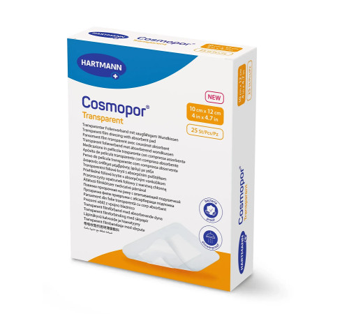 Пов'язкова плівкова прозора з абсорбуючою подушечкою Cosmopor Transparent 10х12см 1шт