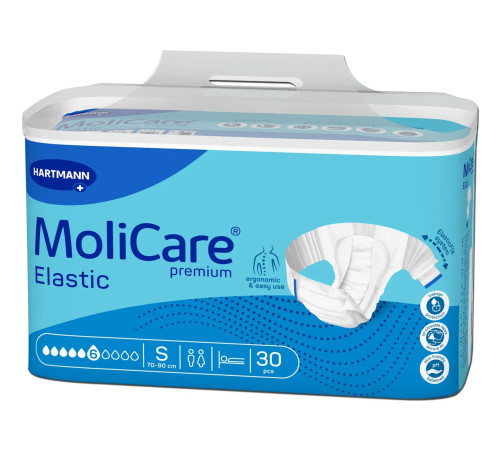 Підгузки для дорослих MoliCare Premium Elastic 6 крапель S 30шт з еластичними бічними вставками