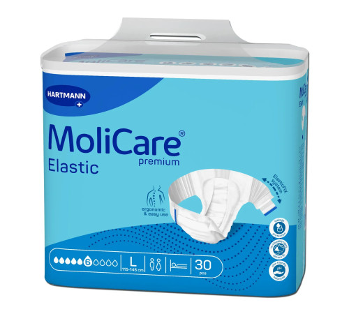 Підгузки для дорослих MoliCare Premium Elastic 6 крапель L 30шт з еластичними бічними вставками