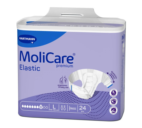 Підгузки для дорослих MoliCare Premium Elastic 8 крапель L 24шт з еластичними бічними вставками