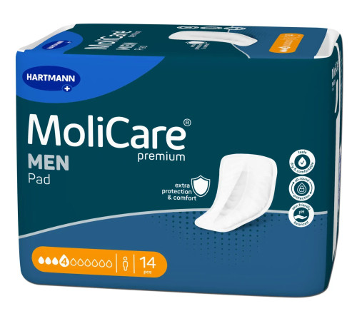Прокладки урологічні для чоловіків MoliCare® Premium MEN PAD 4 краплі 14шт, V-подібної форми з манжетами