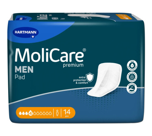 Прокладки урологічні для чоловіків MoliCare® Premium MEN PAD 4 краплі 14шт, V-подібної форми з манжетами