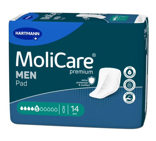 Прокладки урологічні для чоловіків MoliCare® Premium MEN PAD 5 крапель 14шт, V-подібної форми з манжетами