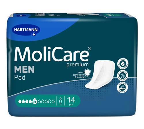 Прокладки урологічні для чоловіків MoliCare® Premium MEN PAD 5 крапель 14шт, V-подібної форми з манжетами