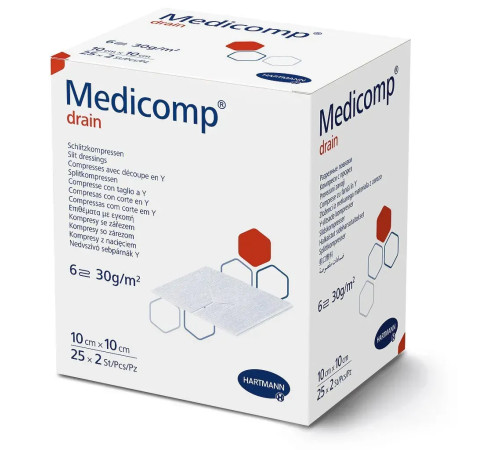 Серветки з нетканого матеріалу з надрізом Medicomp drain 10см x 10см 2шт