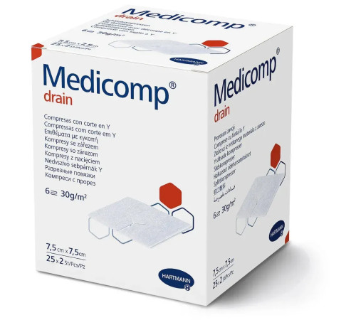 Серветки з надрізом Medicomp drain 7,5см x 7,5см 2шт з нетканого матеріалу
