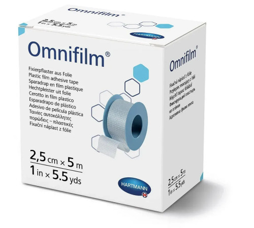Пластир фіксуючий Omnifilm 2,5 см х 5 м 1шт із прозорої плівки