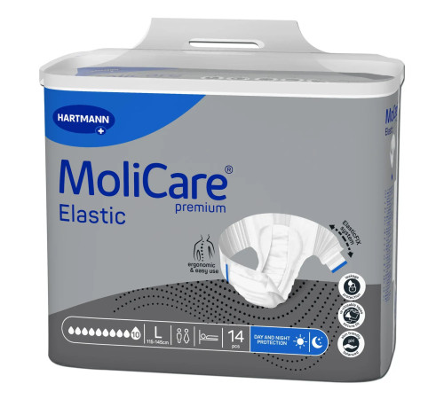 Підгузки для дорослих MoliCare Premium Elastic 10 крапель L 14шт з еластичними бічними вставками