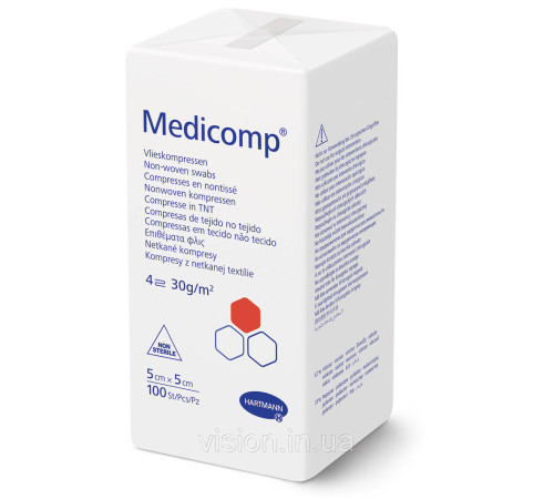 Салфетка Medicomp non-sterile 5см х 5см 100 шт из нетканого материала не стерильные
