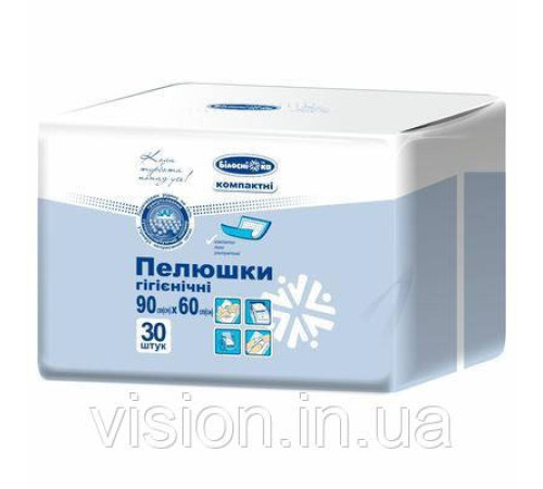 Пелюшки одноразові 90см х 60см 30 шт. компактні "Білосніжка"